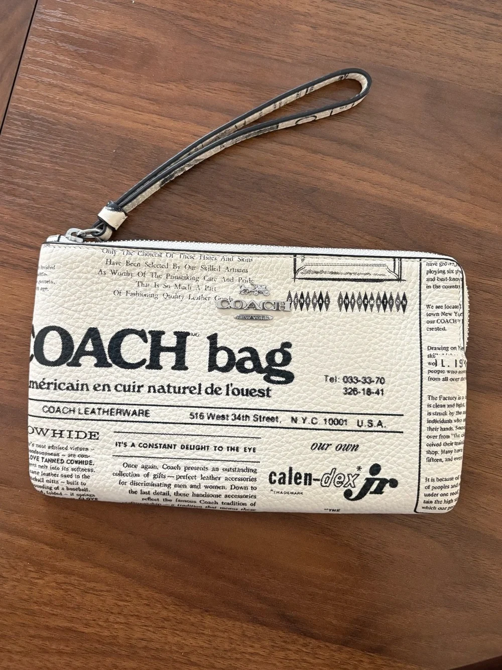 Coach Newspaper-Print Wristlet in Cream and Black